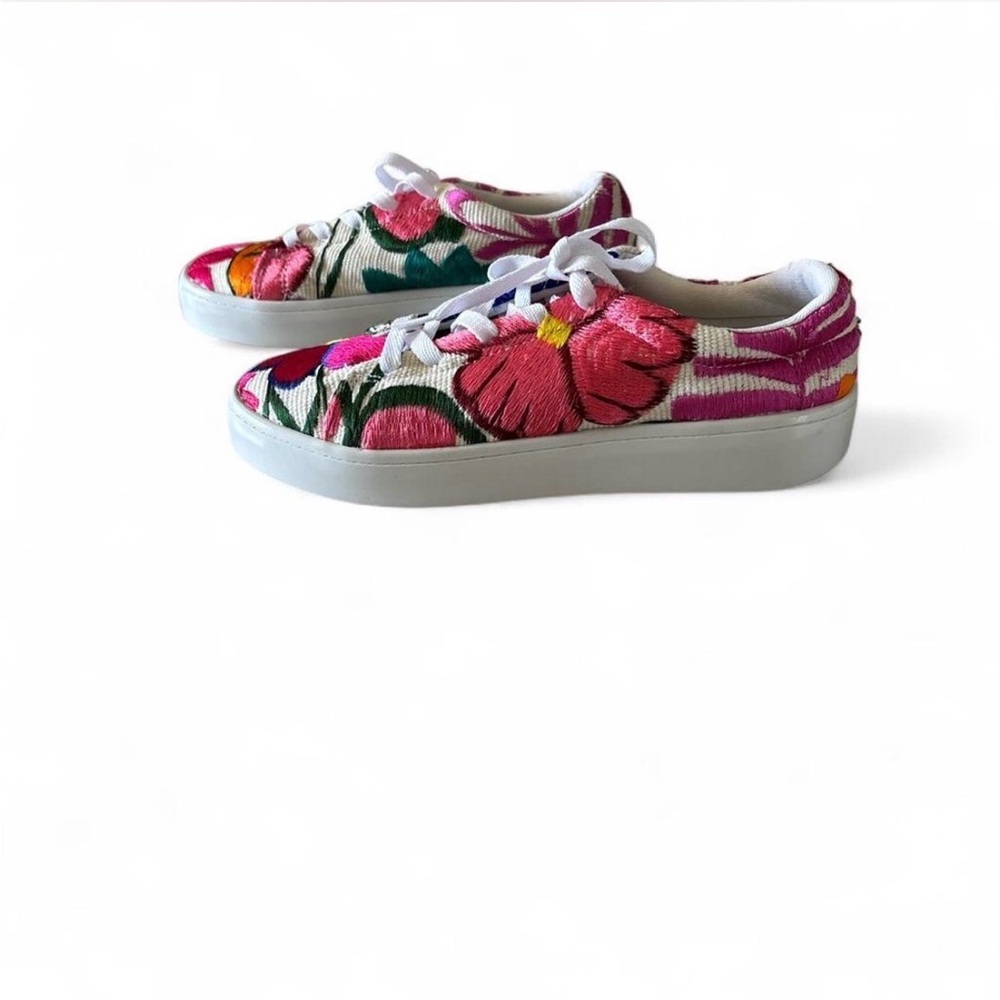 Embroidered Floral Women's Sneakers - Pink and Multicolor - Picture 2 of 6